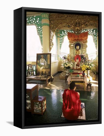 Monk Worshipping, Kuthodaw Pagoda, Mandalay, Myanmar (Burma)-Upperhall-Framed Stretched Canvas