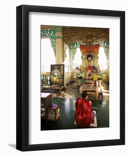 Monk Worshipping, Kuthodaw Pagoda, Mandalay, Myanmar (Burma)-Upperhall-Framed Photographic Print