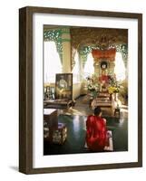 Monk Worshipping, Kuthodaw Pagoda, Mandalay, Myanmar (Burma)-Upperhall-Framed Photographic Print