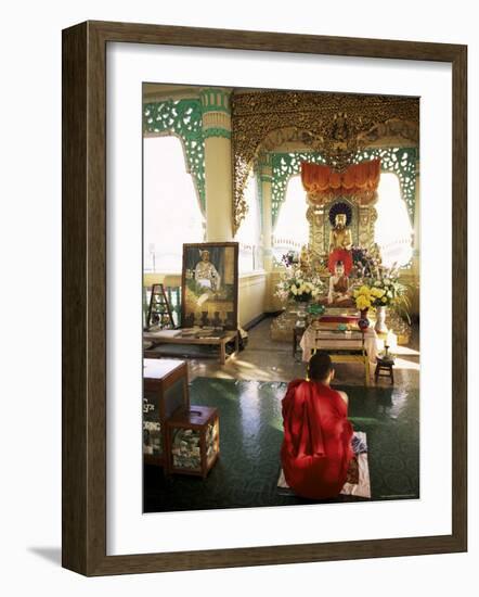 Monk Worshipping, Kuthodaw Pagoda, Mandalay, Myanmar (Burma)-Upperhall-Framed Photographic Print