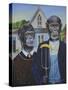Monkey American Gothic-Sue Clyne-Stretched Canvas