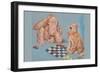 Monkey and Cat Playing Checkers-Peter Driben-Framed Art Print