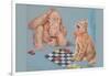 Monkey and Cat Playing Checkers-Peter Driben-Framed Art Print