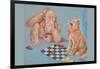 Monkey and Cat Playing Checkers-Peter Driben-Framed Art Print