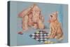 Monkey and Cat Playing Checkers-Peter Driben-Stretched Canvas