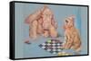 Monkey and Cat Playing Checkers-Peter Driben-Framed Stretched Canvas