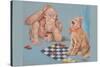 Monkey and Cat Playing Checkers-Peter Driben-Stretched Canvas