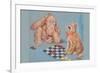 Monkey and Cat Playing Checkers-Peter Driben-Framed Premium Giclee Print