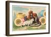 Monkey and Cat with Spools of Thread-null-Framed Art Print