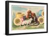 Monkey and Cat with Spools of Thread-null-Framed Art Print