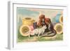 Monkey and Cat with Spools of Thread-null-Framed Art Print