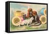 Monkey and Cat with Spools of Thread-null-Framed Stretched Canvas