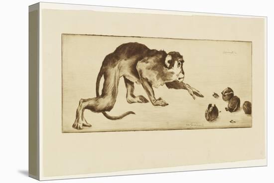 Monkey and Chestnuts, 19Th Century (Etching & Roulette)-Henri-Charles Guérard-Stretched Canvas