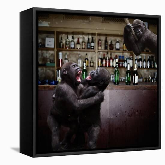 Monkey Bar (Drunk Monkeys) Art Poster Print-null-Framed Stretched Canvas