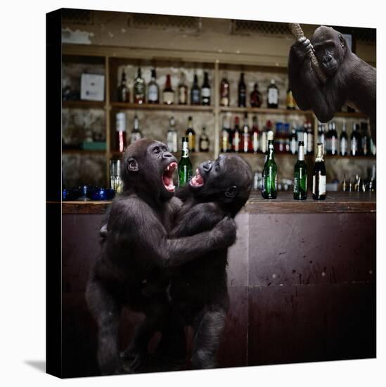 Monkey Bar (Drunk Monkeys) Art Poster Print-null-Stretched Canvas