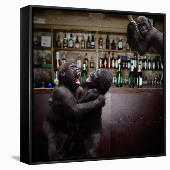 Monkey Bar (Drunk Monkeys) Art Poster Print-null-Framed Stretched Canvas