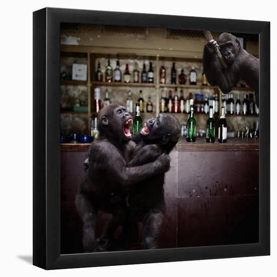 Monkey Bar (Drunk Monkeys) Art Poster Print-null-Framed Poster