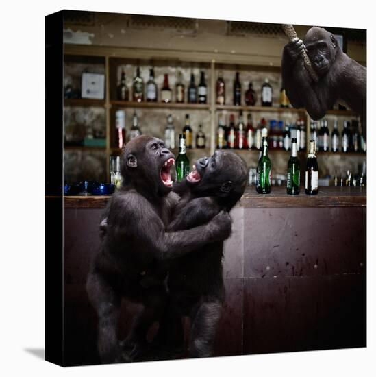 Monkey Bar (Drunk Monkeys) Art Poster Print-null-Stretched Canvas