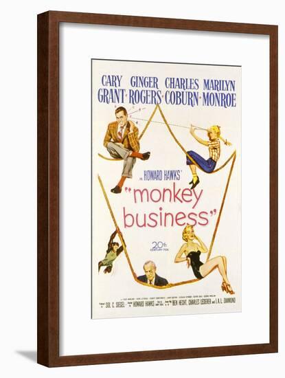 Monkey Business, Cary Grant, Ginger Rogers, Charles Coburn, Marilyn Monroe, 1952-null-Framed Art Print