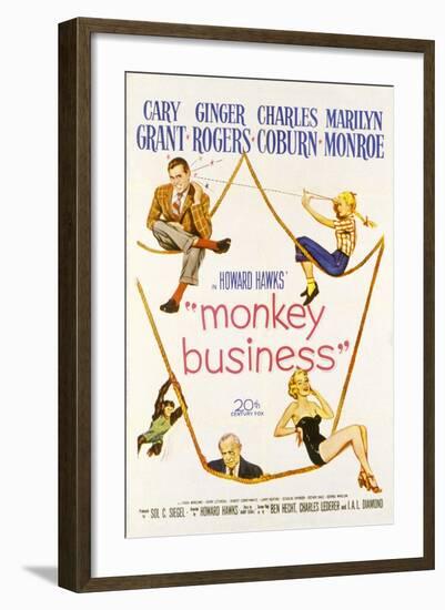 Monkey Business, Cary Grant, Ginger Rogers, Charles Coburn, Marilyn Monroe, 1952-null-Framed Art Print