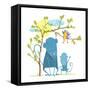 Monkey Characters Mother and Child in the Wild with Tree. Monkeys in Nature. Childish Comic and Car-Popmarleo-Framed Stretched Canvas