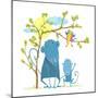 Monkey Characters Mother and Child in the Wild with Tree. Monkeys in Nature. Childish Comic and Car-Popmarleo-Mounted Art Print