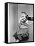 Monkey in Clothing Holds Phone Receiver-null-Framed Stretched Canvas