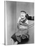 Monkey in Clothing Holds Phone Receiver-null-Stretched Canvas