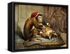 Monkey Physician Examining Cat for Fleas-Science Source-Framed Stretched Canvas