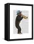 Monkey Playing Trumpet with Blue Hat-Fab Funky-Framed Stretched Canvas