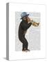 Monkey Playing Trumpet with Blue Hat-Fab Funky-Stretched Canvas