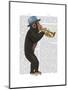 Monkey Playing Trumpet with Blue Hat-Fab Funky-Mounted Art Print