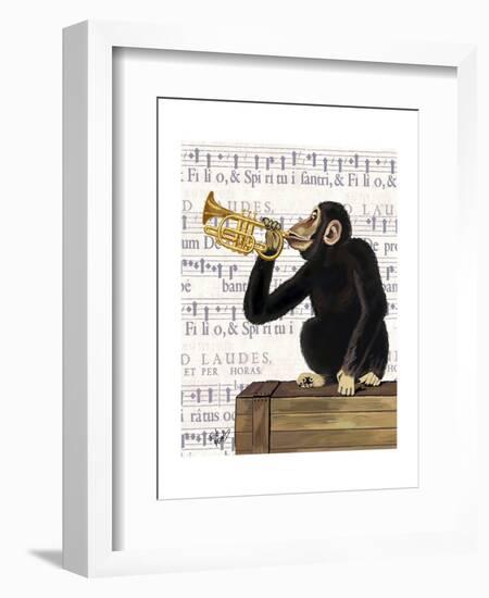 Monkey Playing Trumpet-Fab Funky-Framed Art Print