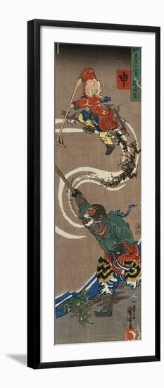 Monkey: Songoku (Sun Wu K'Ung) King of the Monkeys Conjuring an Army of Monkeys from the Air to…-Kuniyoshi Utagawa-Framed Giclee Print