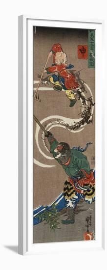 Monkey: Songoku (Sun Wu K'Ung) King of the Monkeys Conjuring an Army of Monkeys from the Air to…-Kuniyoshi Utagawa-Framed Giclee Print