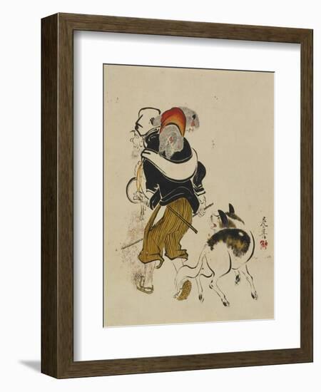 (Monkey Trainer and Dog), Mid to Late 19th Century-Shibata Zeshin-Framed Giclee Print