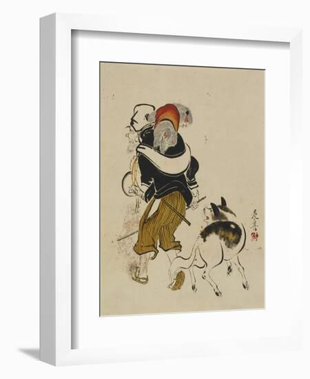 (Monkey Trainer and Dog), Mid to Late 19th Century-Shibata Zeshin-Framed Giclee Print