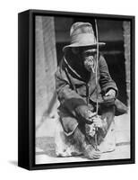 Monkey Wearing Jacket Smoking Cigarette-null-Framed Stretched Canvas