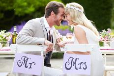 Bride and Groom Enjoying Meal at Wedding Reception-monkeybusinessimages-Photographic Print