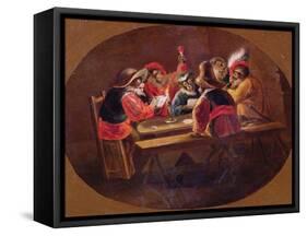 Monkeys Dressed as Soldiers Playing Cards and Carousing-David Teniers the Younger-Framed Stretched Canvas