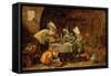 Monkeys Drinking And Smoking, 17th Century-David Teniers the Younger-Framed Stretched Canvas