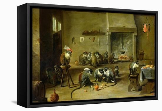 Monkeys in a Kitchen, circa 1645-David Teniers the Younger-Framed Stretched Canvas