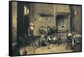 Monkeys in the Kitchen-David Teniers the Younger-Framed Stretched Canvas