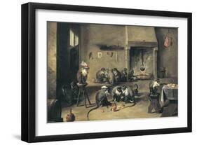 Monkeys in the Kitchen-David Teniers the Younger-Framed Art Print