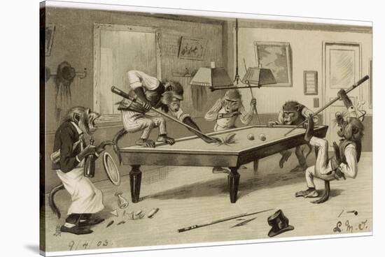 Monkeys Play Billiards-null-Stretched Canvas