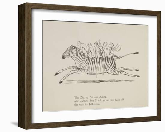 Monkeys Riding a Zebra, Nonsense Botany Animals and Other Poems Written and Drawn by Edward Lear-Edward Lear-Framed Giclee Print