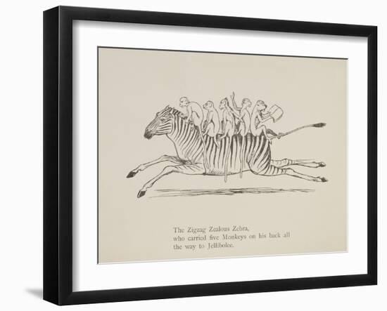 Monkeys Riding a Zebra, Nonsense Botany Animals and Other Poems Written and Drawn by Edward Lear-Edward Lear-Framed Giclee Print