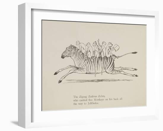 Monkeys Riding a Zebra, Nonsense Botany Animals and Other Poems Written and Drawn by Edward Lear-Edward Lear-Framed Giclee Print