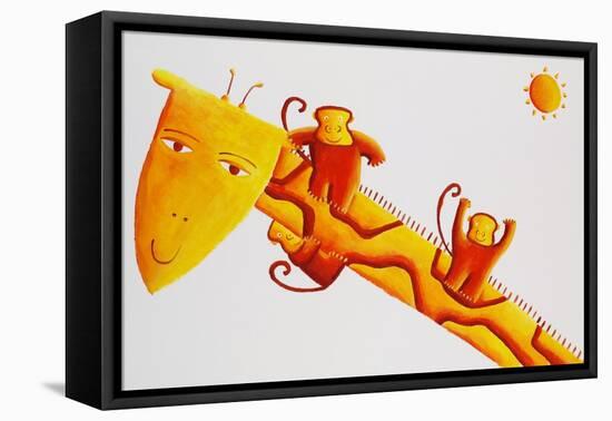 Monkeys Sliding Down Giraffe's Neck, 2002-Julie Nicholls-Framed Stretched Canvas