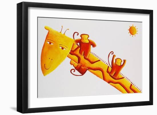 Monkeys Sliding Down Giraffe's Neck, 2002-Julie Nicholls-Framed Giclee Print